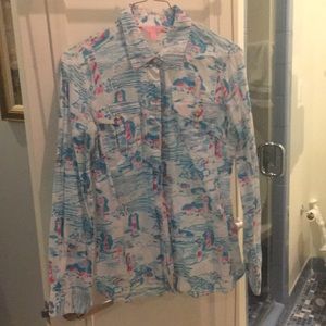 Lilly Pulitzer lighthouse print button down blouse